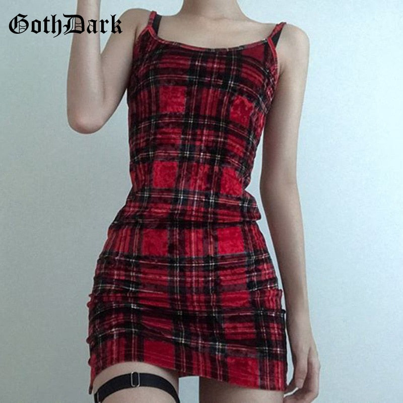 Dark Sexy Backless Plaid Women Dress