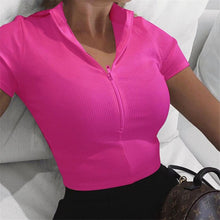 Load image into Gallery viewer, Slim Fit Zipper Crop Top Mid Collar
