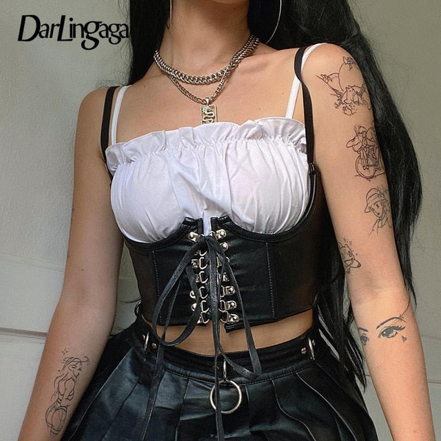 Women's Punk Leather Tank Top Style Corset