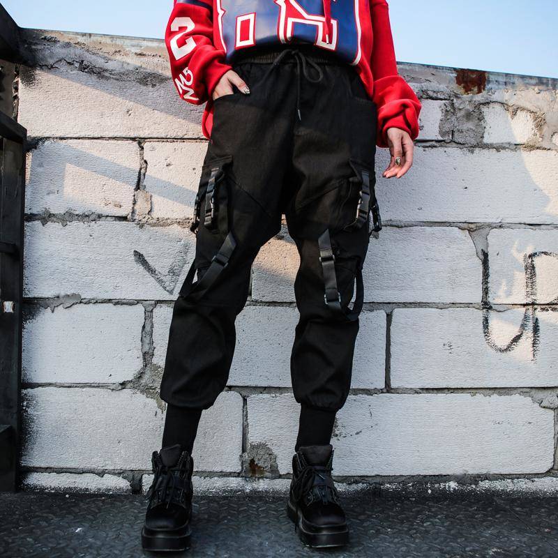 Black High Waist Casual Punk Cargo Pants