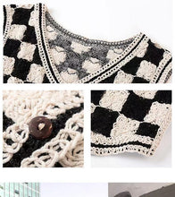 Load image into Gallery viewer, Black Geometric Plaid Crochet Sweater Vest
