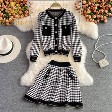 Load image into Gallery viewer, Knitted 2 Piece Plaid Cardigan Crop Top + Mini Skirt Set
