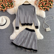 Load image into Gallery viewer, Knitted 2 Piece Plaid Cardigan Crop Top + Mini Skirt Set
